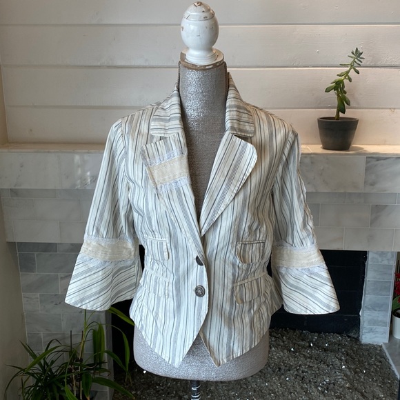 Johnny Was Jackets & Blazers - Johnny Was 3J Workshop The Melissa Pin Striped Lacey Blazer Size Large